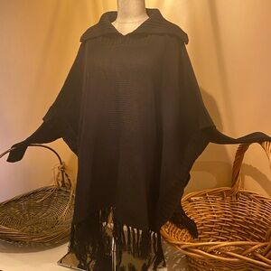 🖤 RD Style Black Fringed Poncho moody vibes